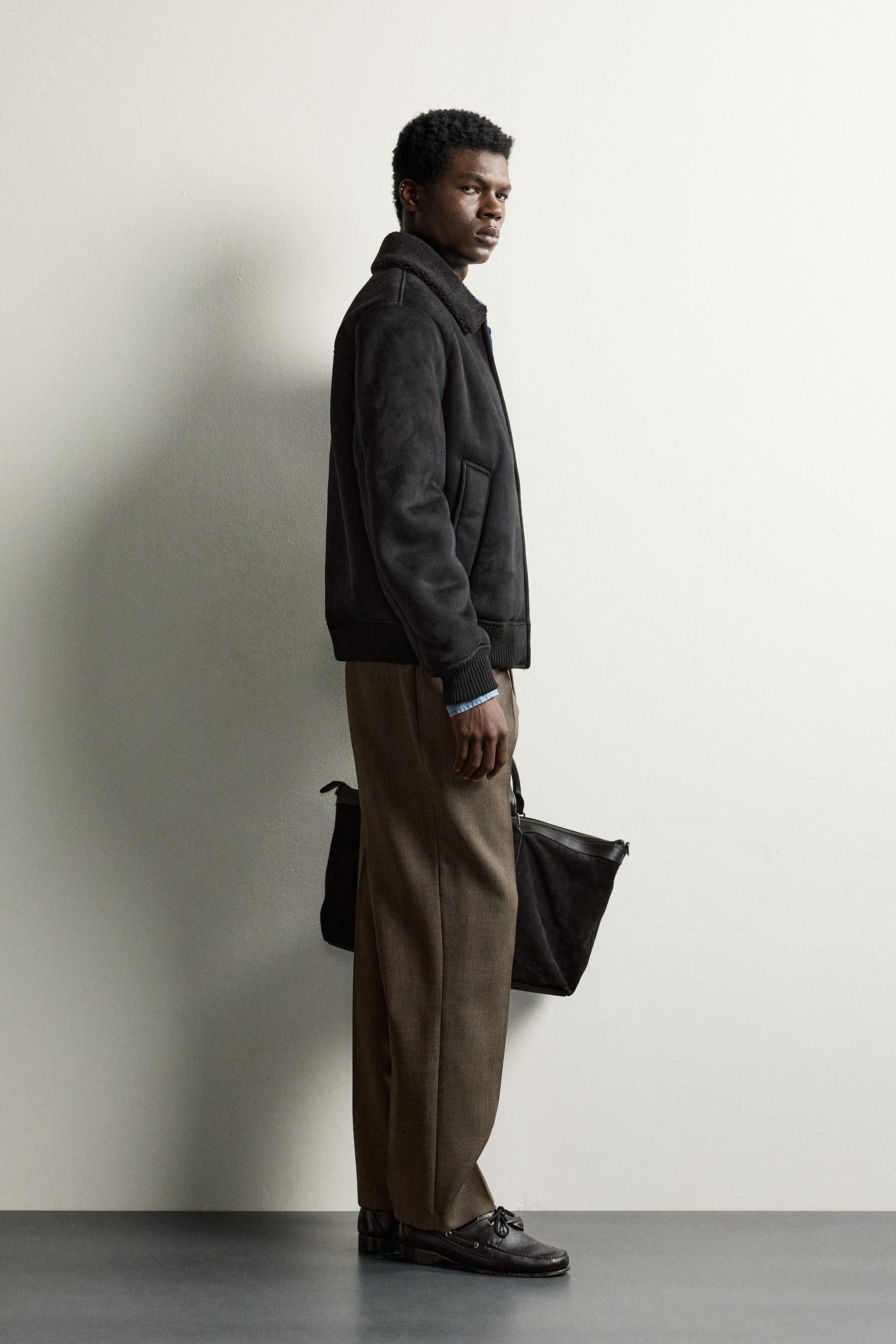 CONTRAST FAUX-SHEARLING FAUX LEATHER-EFFECT JACKET